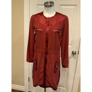 Juliette Longuet Maroon Zip-Up Dress W/ Pockets & Long Sleeves, Size 2